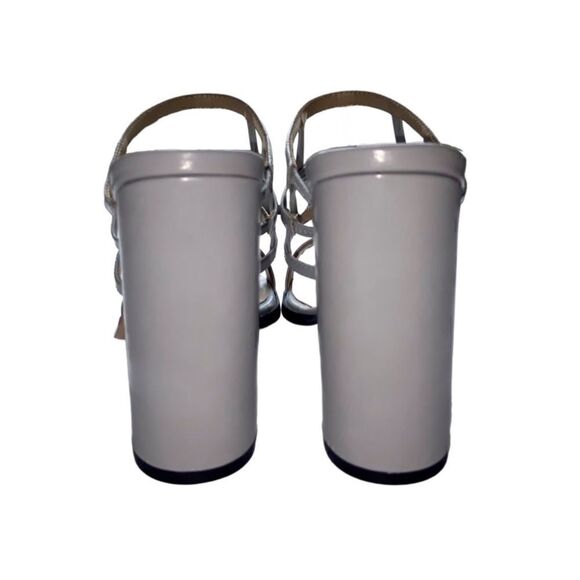 Mode Collective Lily White Grey Nappa Leather Caged Block Heeled Slip On Sandals - Picture 6 of 14